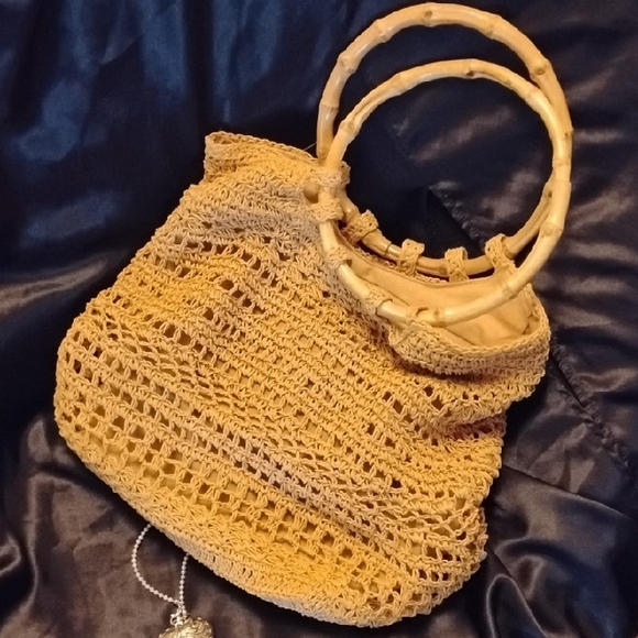 Cappelli Straworld Gold Crochet Tote with Bamboo Handles - Picture 7 of 8